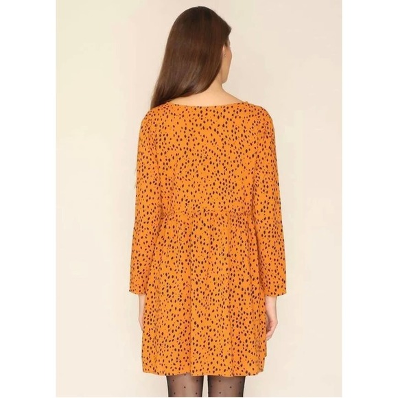 Pepaloves by Anthropologie Women Mustard Cheetah Baby Doll High Waist Dress M - Picture 8 of 11